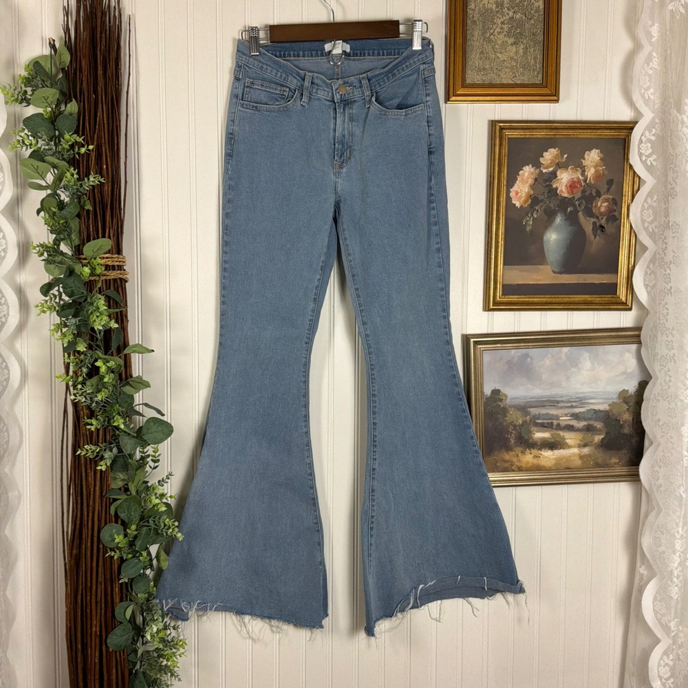 Forever 21 Flare Jeans Womens 28 Blue Excellent Raw Hem